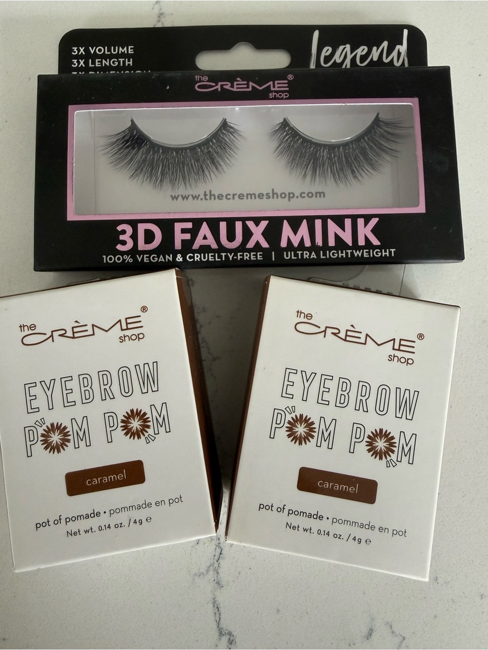 the CRÈME shop 3D Faux Mink Lashes with Caramel Eyebrow Pom Pom Duo